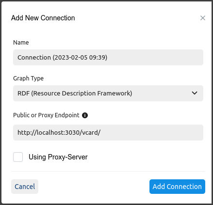 Add Connection dialog box of AWS Graph Explorer