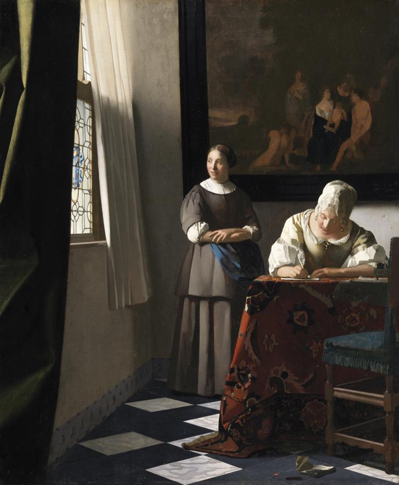 Woman Writing a Letter, with her Maid by Johannes Vermeer